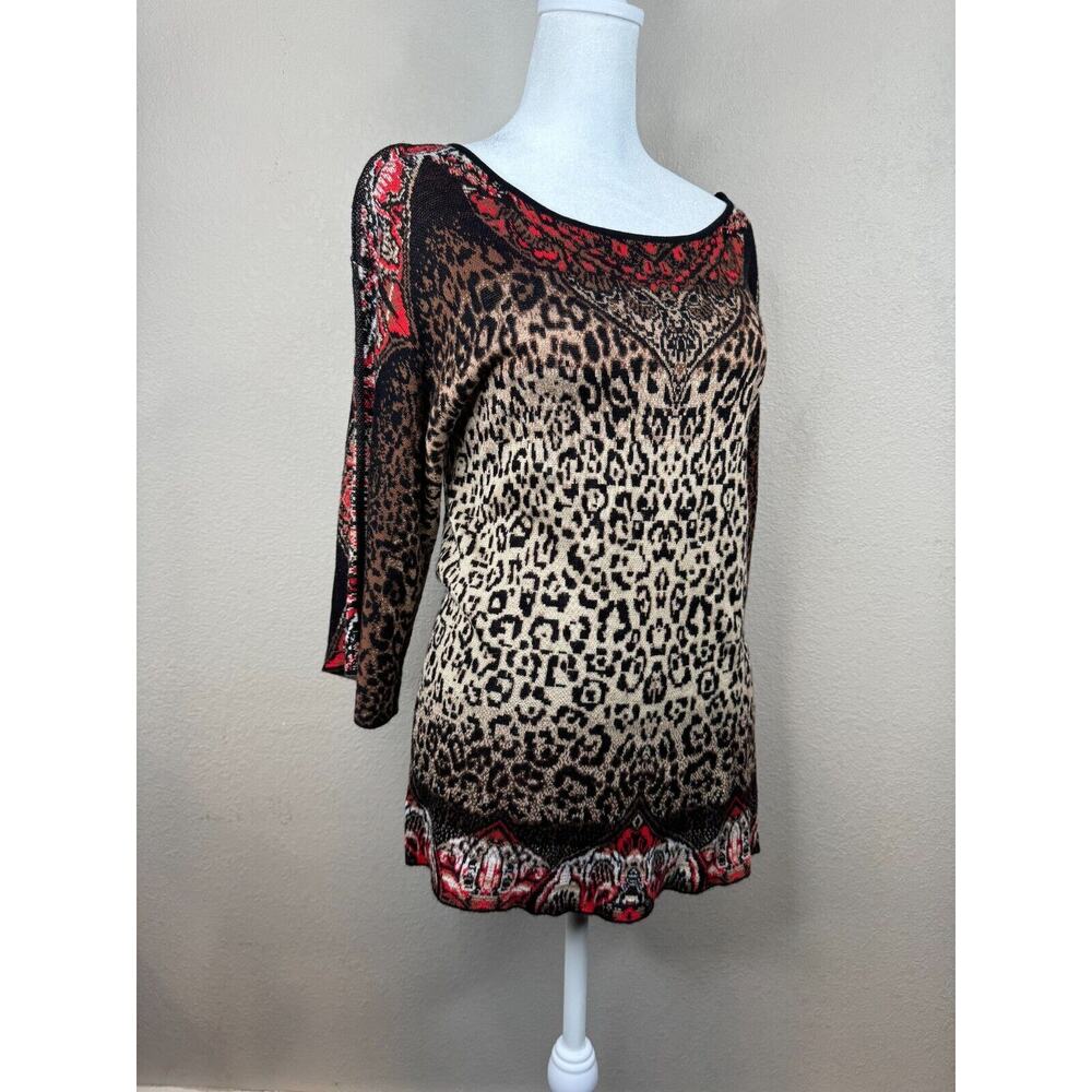 Ruby Rd. Women's Leopard Print Blouse‎ Top 3/4 Sleeve Multicolor Size 2